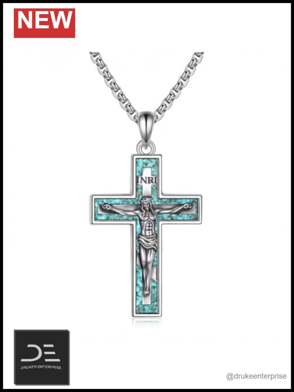 925 Sterling Silver Crucifix Necklace Turquoise Cross Pendant Gift